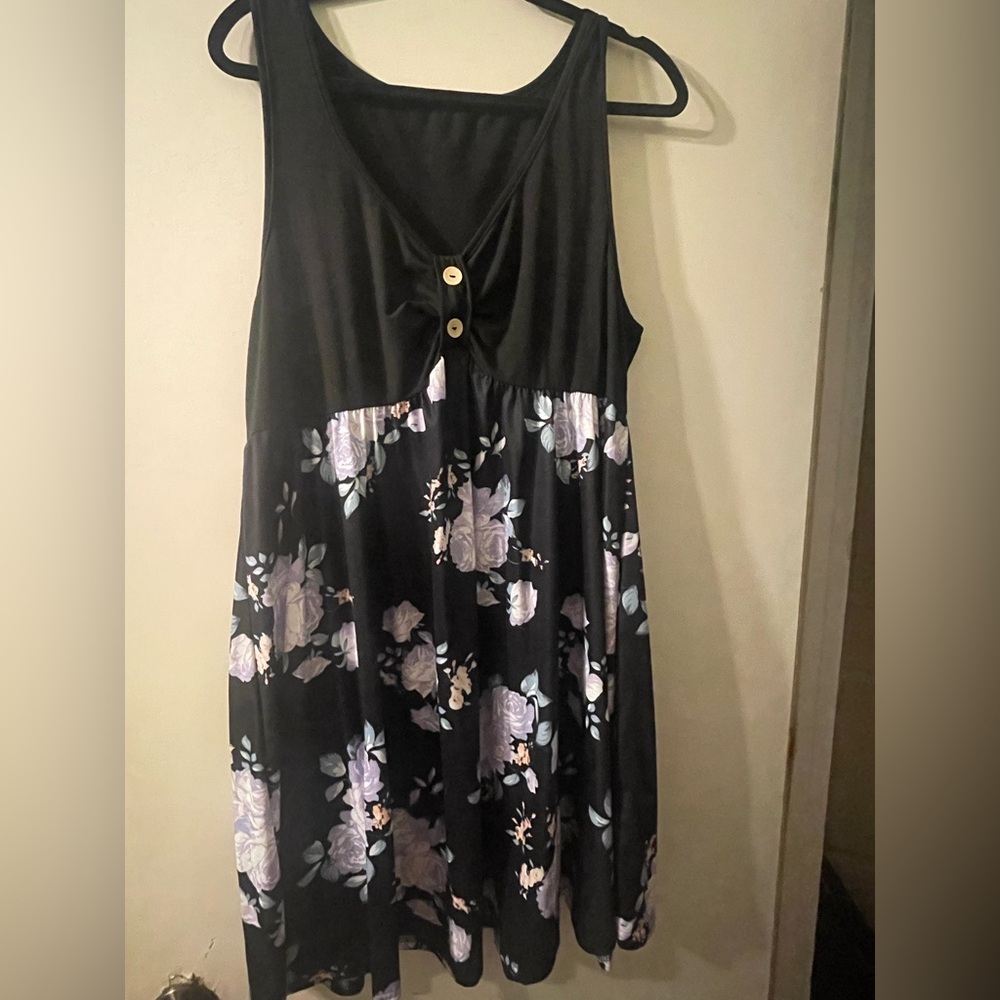 Floral Black and Purple Sleeveless Dress